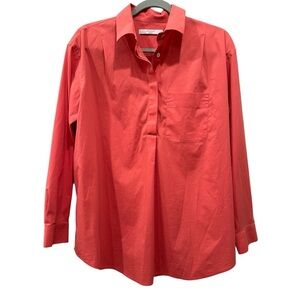 Foxcroft Non Iron Coral Popover Blouse Top Collared Business Career Sz 6